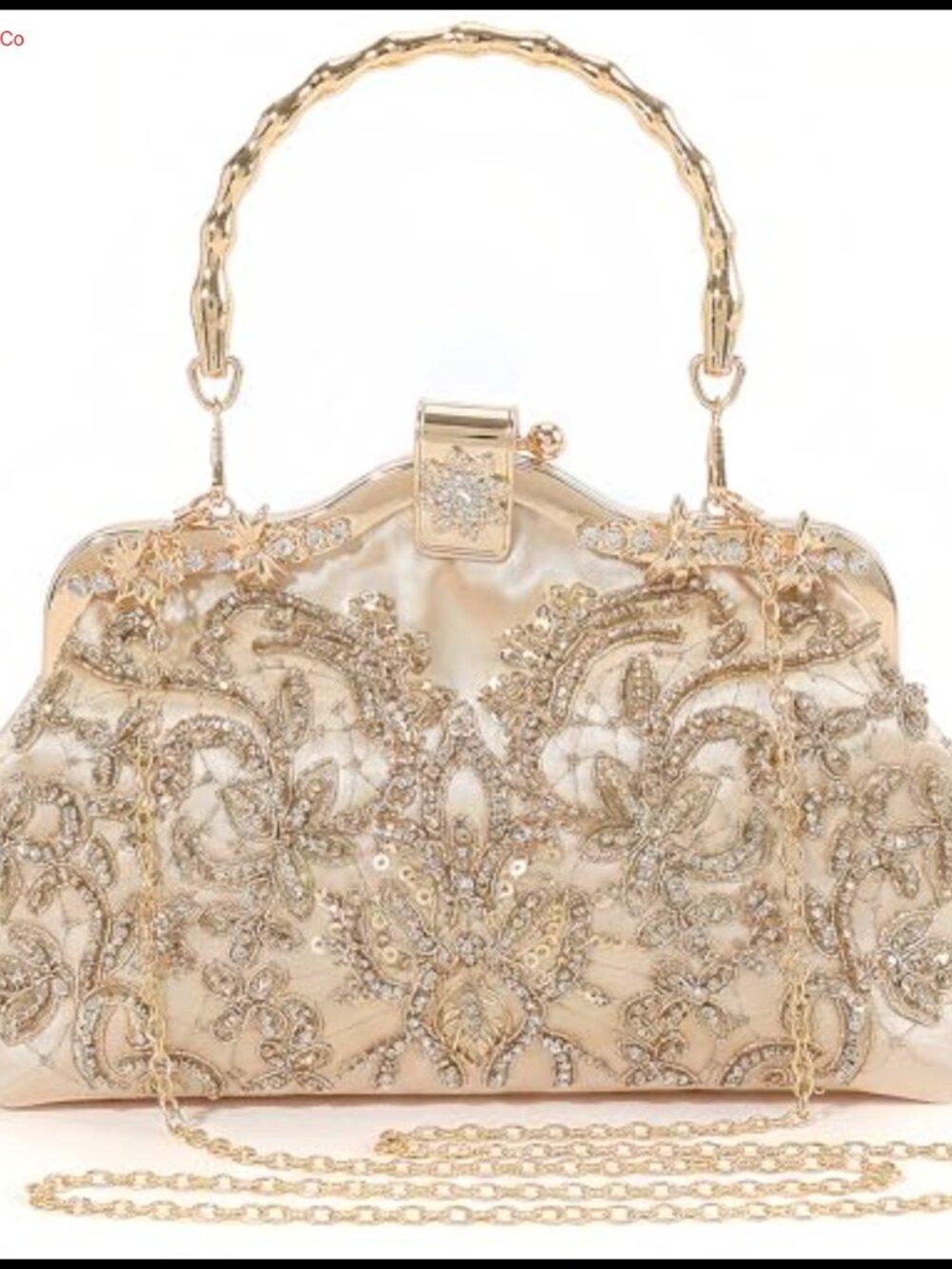 Floral Beaded Evening Clutch with Chain Strap – Formal Wedding Party Bag